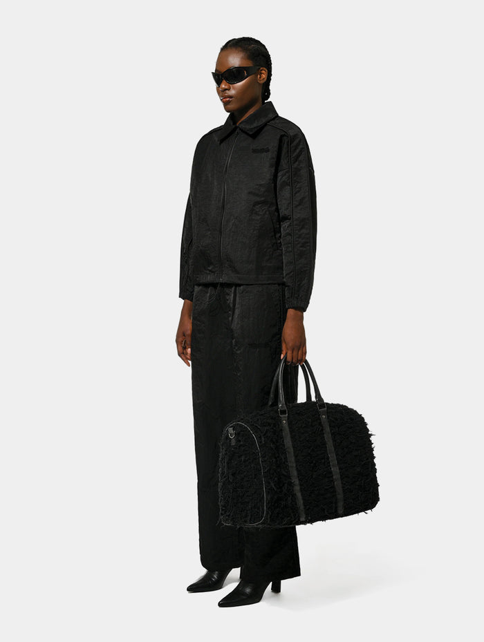 CRUSHED SATIN BLOUSON  - BLACK