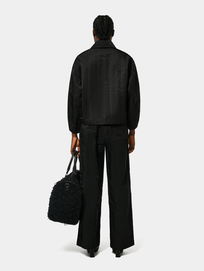 CRUSHED SATIN BLOUSON  - BLACK