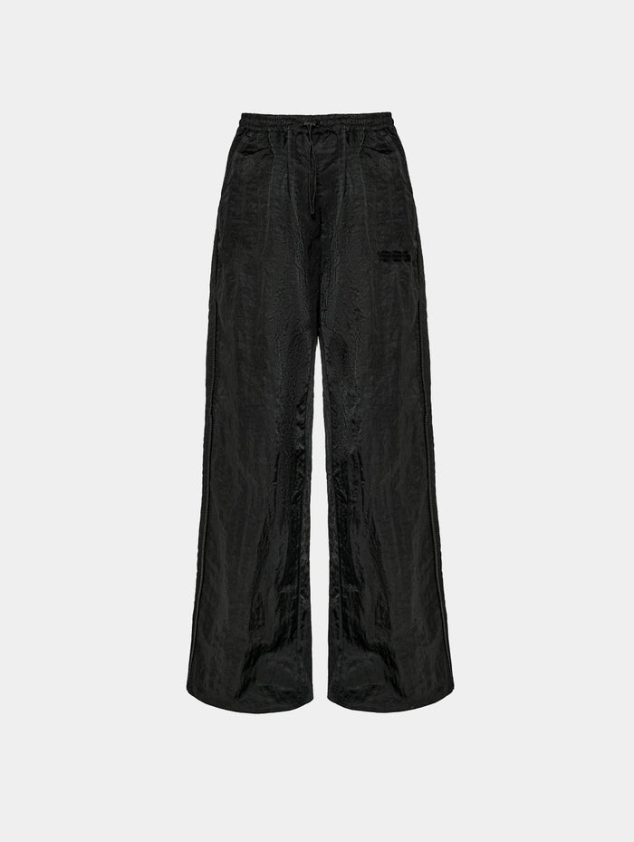 CRUSHED SATIN TRACK PANT - BLACK