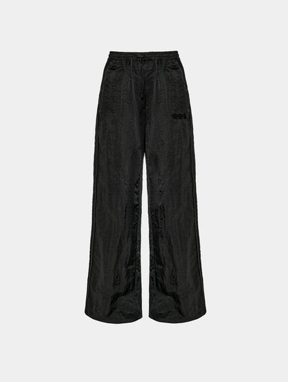 CRUSHED SATIN TRACK PANT - BLACK