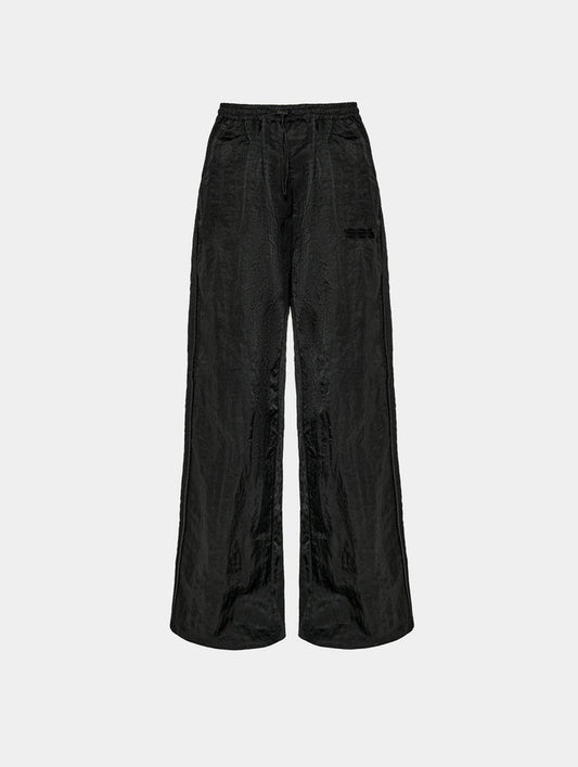 CRUSHED SATIN TRACK PANT - BLACK