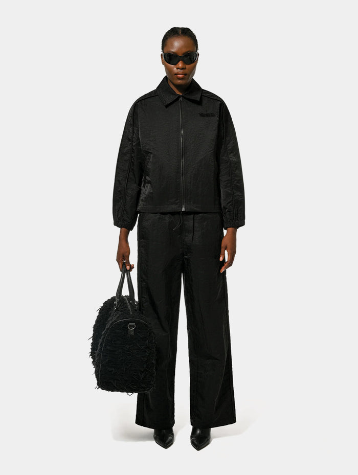 CRUSHED SATIN TRACK PANT - BLACK