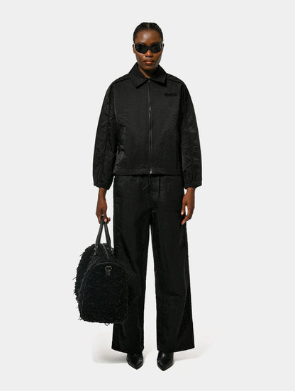 CRUSHED SATIN TRACK PANT - BLACK