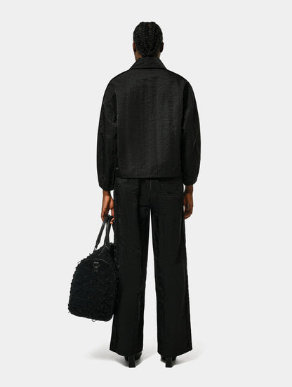 CRUSHED SATIN TRACK PANT - BLACK