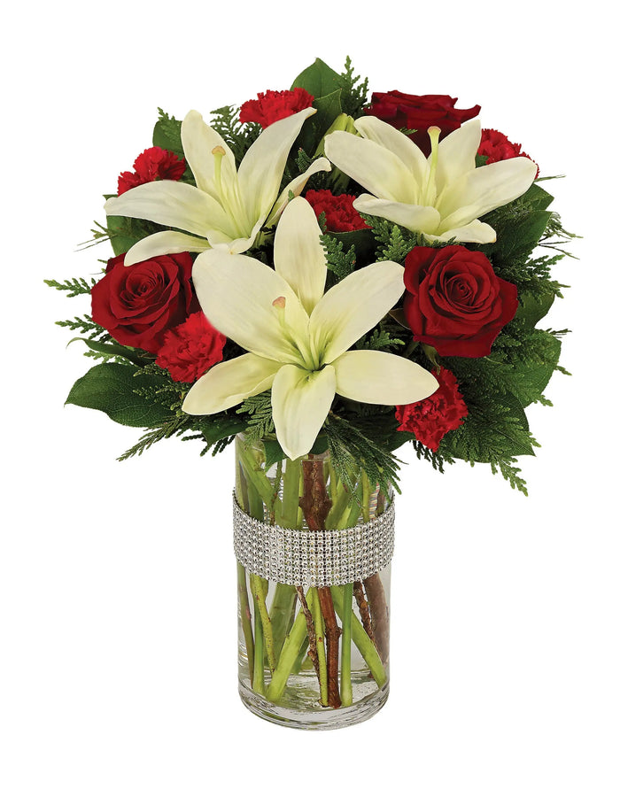 Dazzling Holiday Rose & Lilies Bouquet bloomexusa