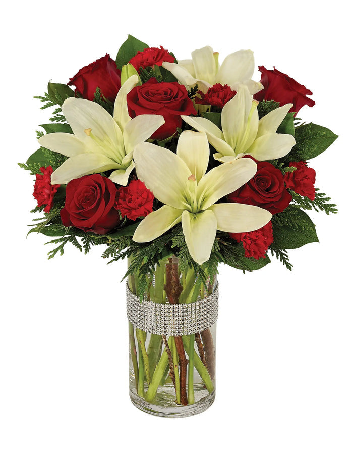 Dazzling Holiday Rose & Lilies Bouquet bloomexusa