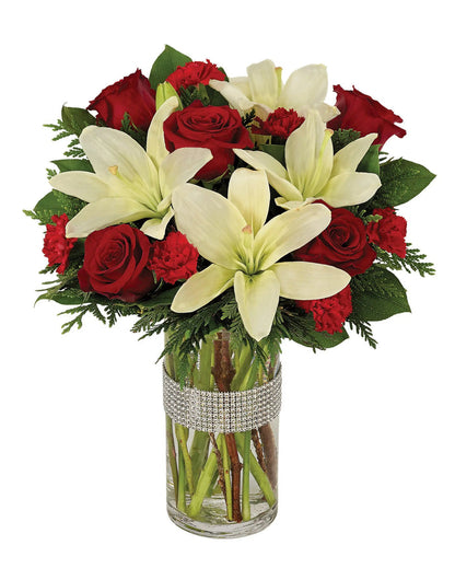 Dazzling Holiday Rose & Lilies Bouquet bloomexusa