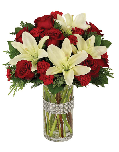 Dazzling Holiday Rose & Lilies Bouquet bloomexusa