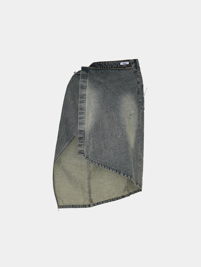 DENIM ASYMMETRIC WRAP SKIRT - Blue