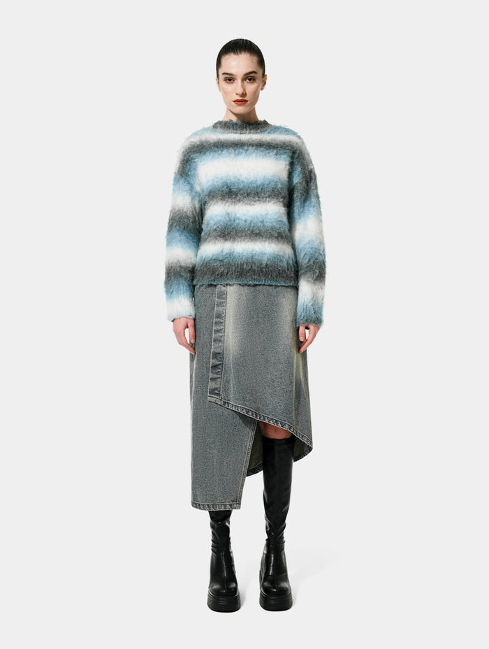 DENIM ASYMMETRIC WRAP SKIRT - Blue
