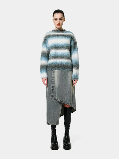 DENIM ASYMMETRIC WRAP SKIRT - Blue