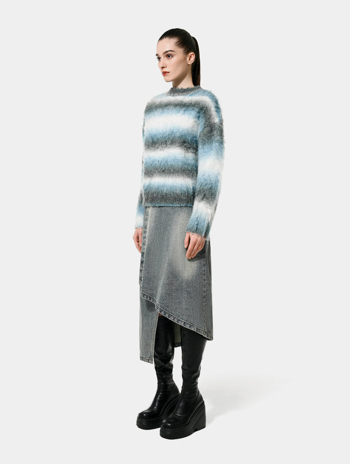 DENIM ASYMMETRIC WRAP SKIRT - Blue