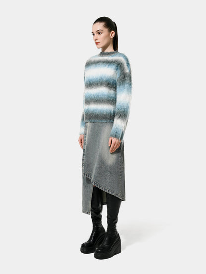 DENIM ASYMMETRIC WRAP SKIRT - Blue