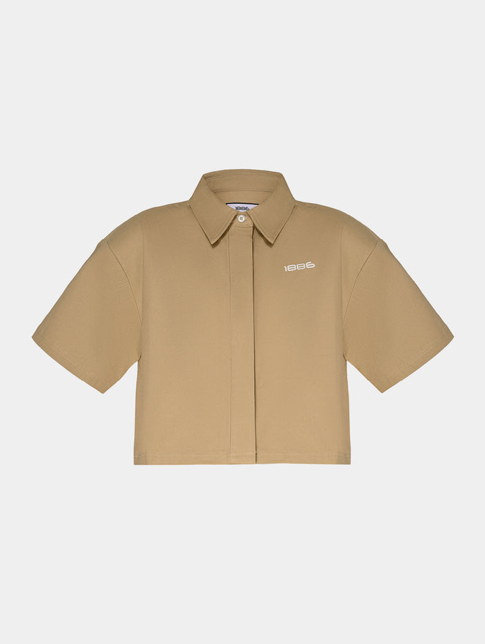 DISTRESSED CROPPED SHIRT- BEIGE