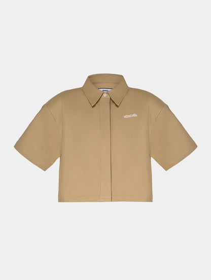 DISTRESSED CROPPED SHIRT- BEIGE