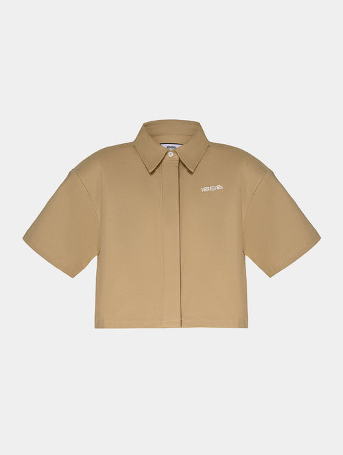 DISTRESSED CROPPED SHIRT- BEIGE