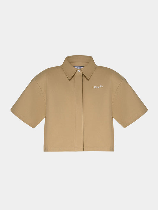 DISTRESSED CROPPED SHIRT- BEIGE