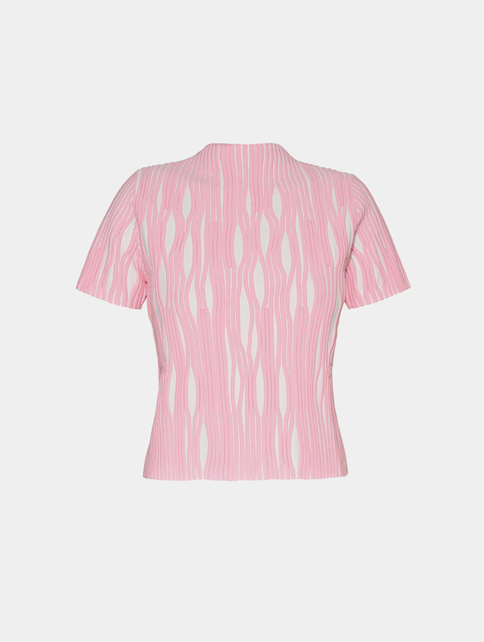 FITTED TEXTURED TOP - WHITE & PINK