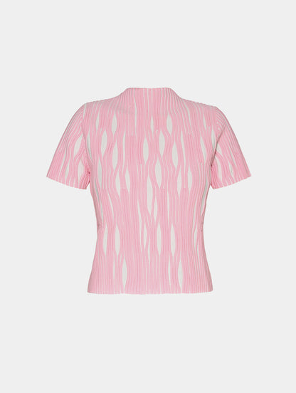 FITTED TEXTURED TOP - WHITE & PINK