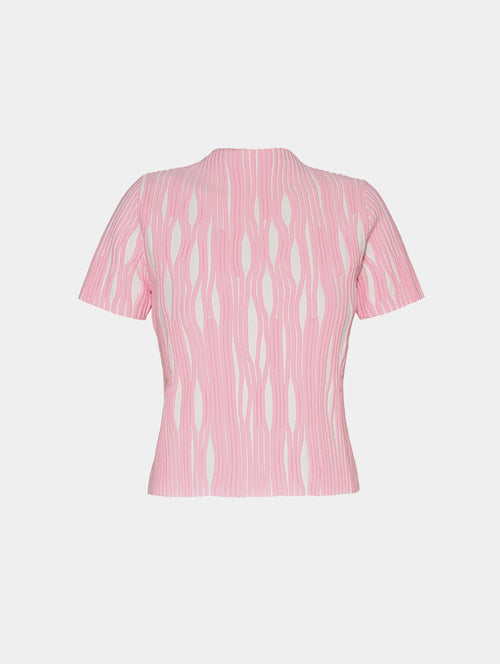 FITTED TEXTURED TOP - WHITE & PINK