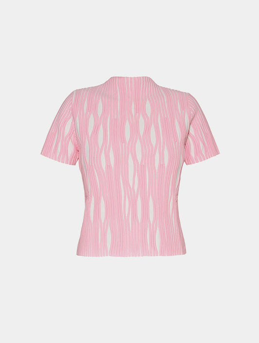 FITTED TEXTURED TOP - WHITE & PINK