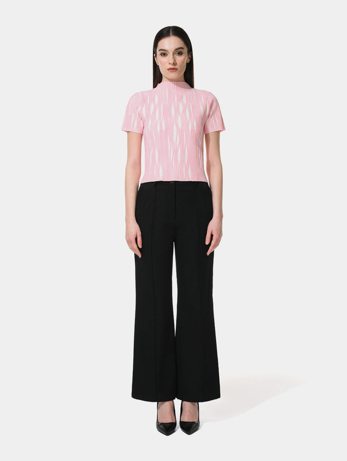 FITTED TEXTURED TOP - WHITE & PINK