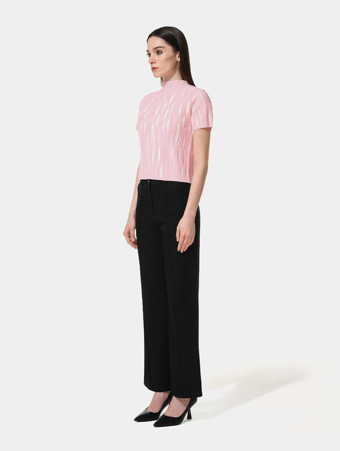 FITTED TEXTURED TOP - WHITE & PINK