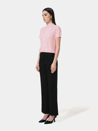 FITTED TEXTURED TOP - WHITE & PINK