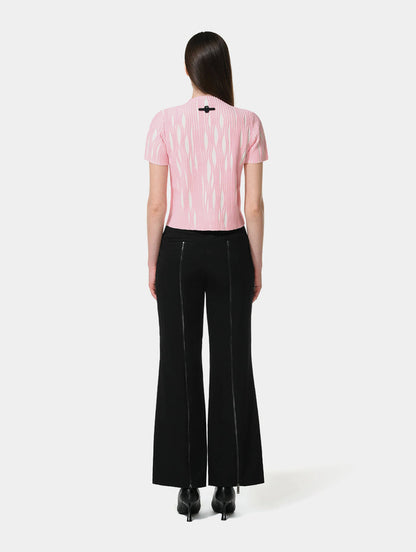 FITTED TEXTURED TOP - WHITE & PINK