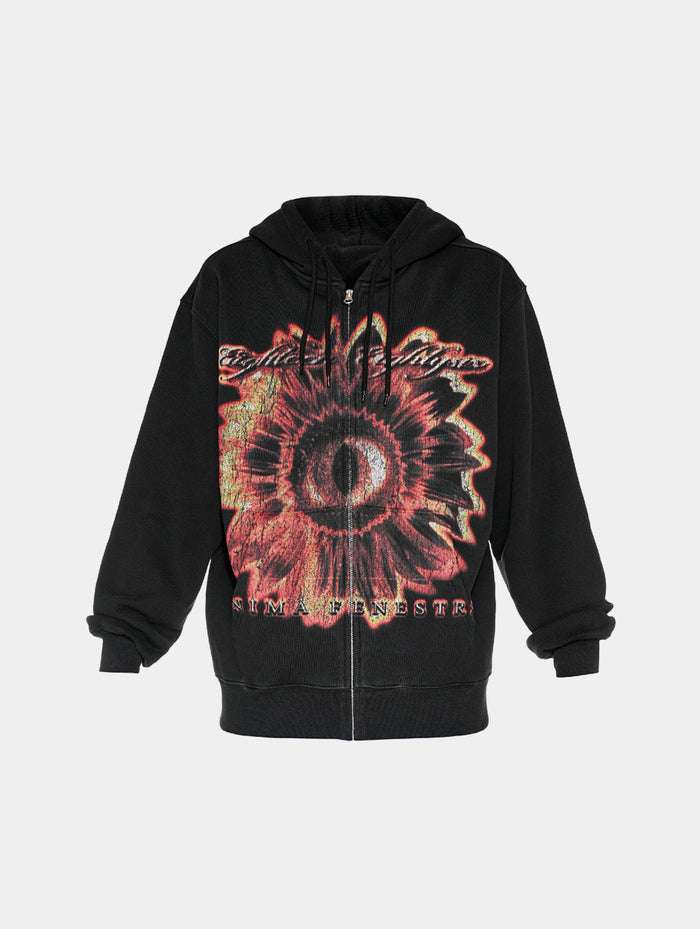 FLOWER EYE ZIP HOODIE - BLACK