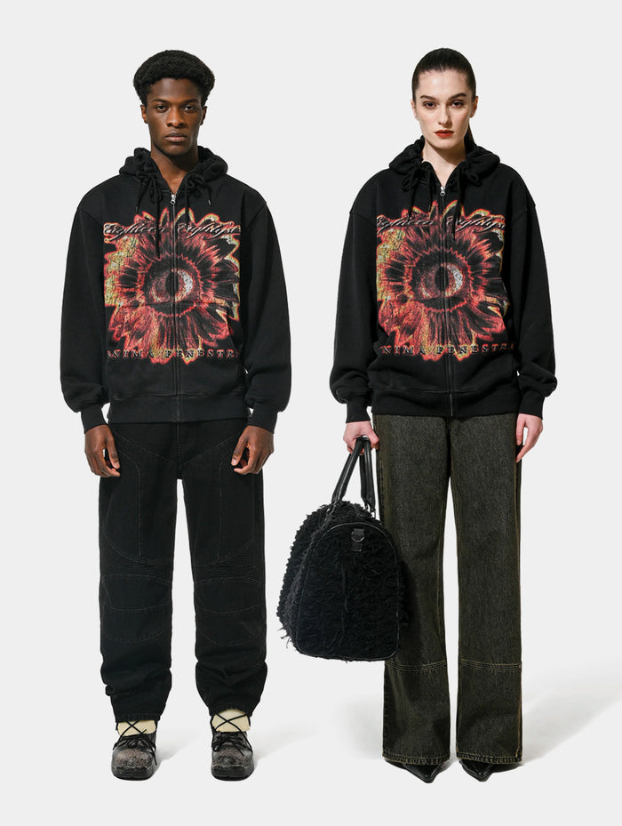 FLOWER EYE ZIP HOODIE - BLACK