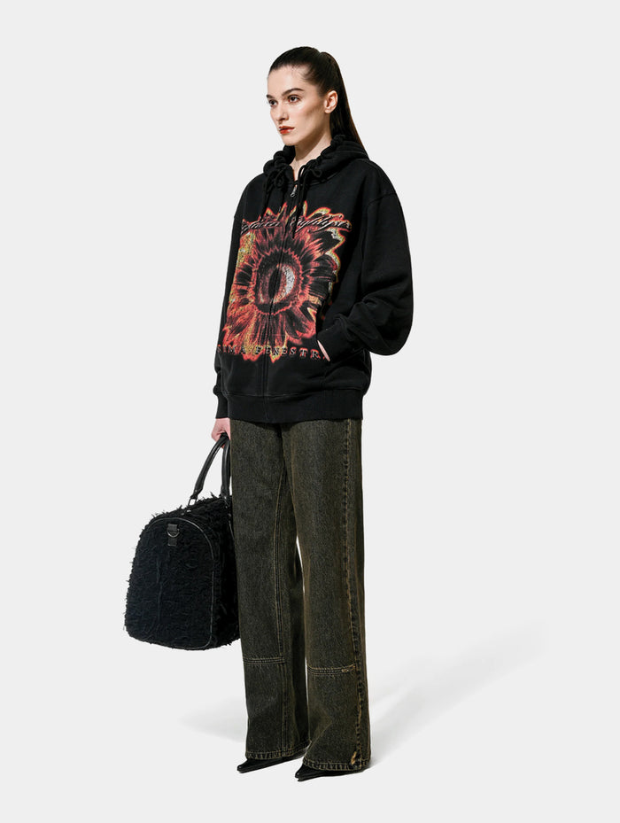 FLOWER EYE ZIP HOODIE - BLACK