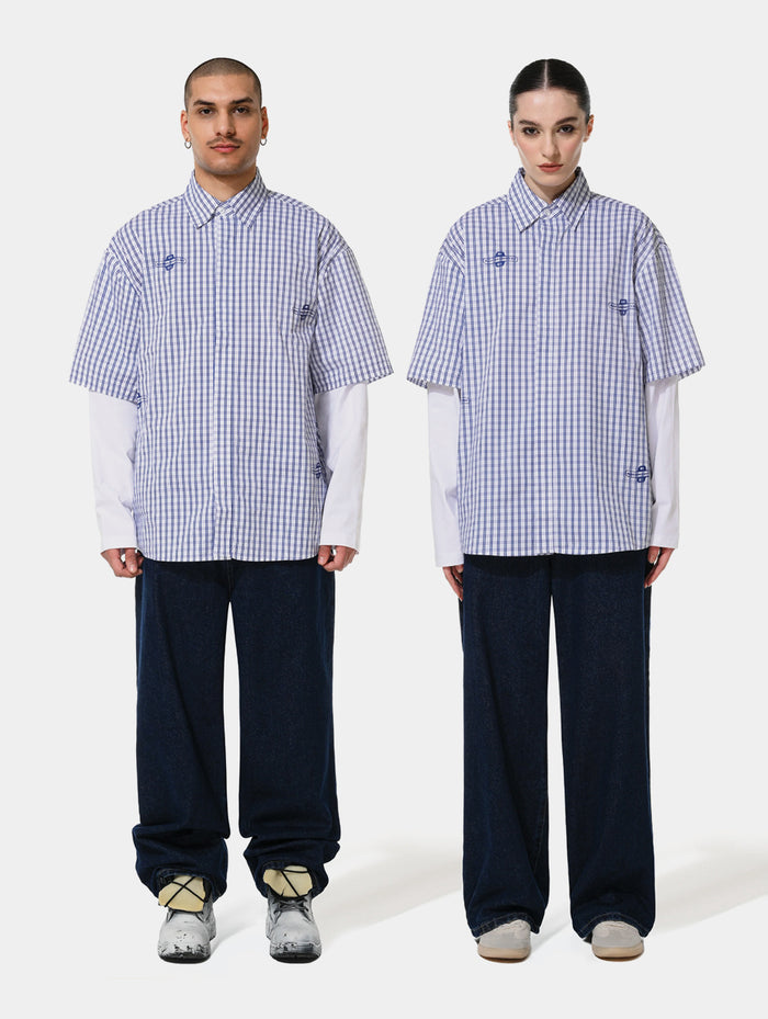 GINGHAM DOUBLE SHIRT - BLUE