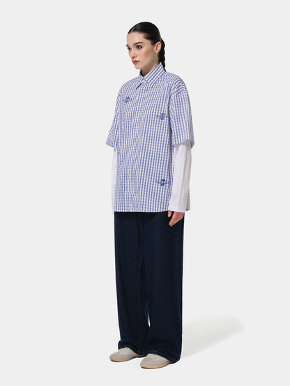 GINGHAM DOUBLE SHIRT - BLUE