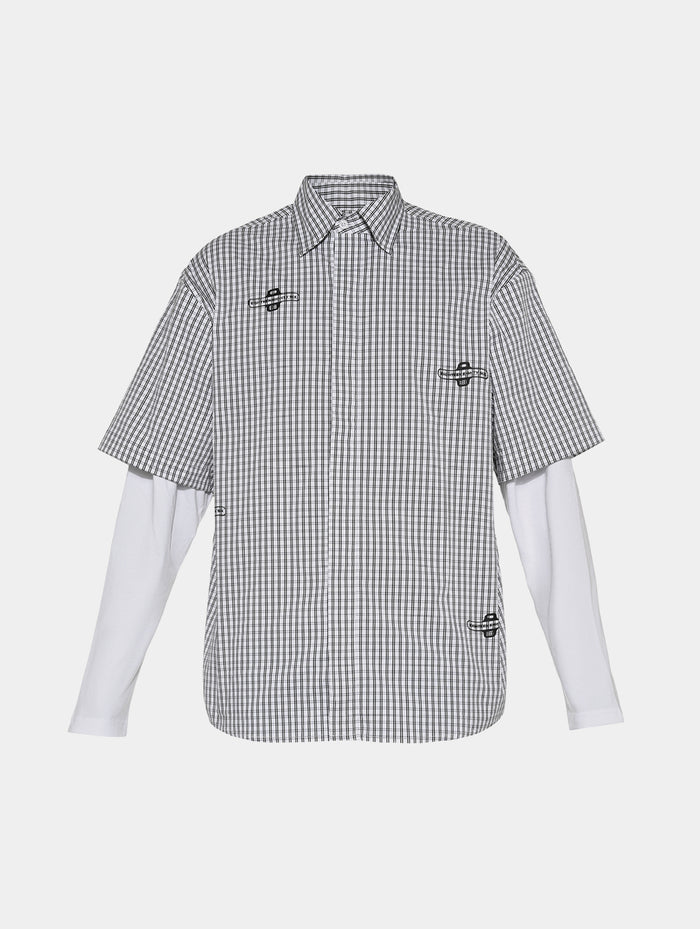 GINGHAM DOUBLE SHIRT - GREY