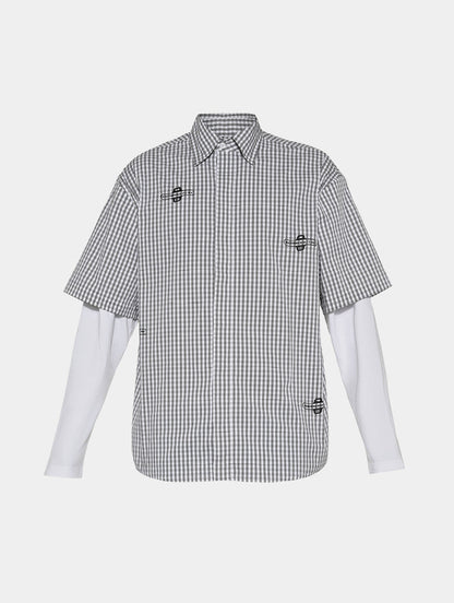 GINGHAM DOUBLE SHIRT - GREY