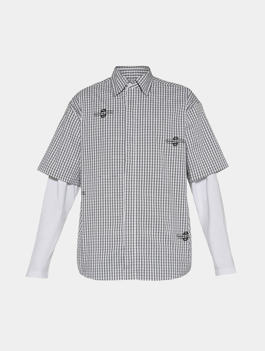 GINGHAM DOUBLE SHIRT - GREY