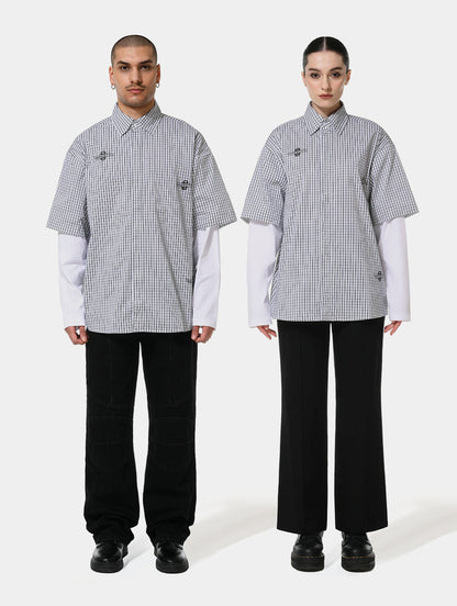GINGHAM DOUBLE SHIRT - GREY