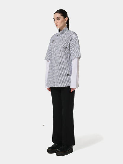 GINGHAM DOUBLE SHIRT - GREY
