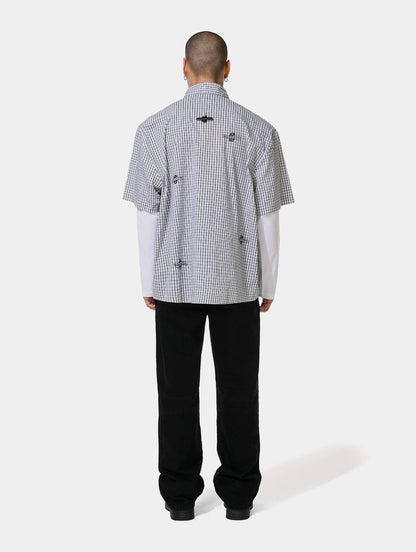 GINGHAM DOUBLE SHIRT - GREY