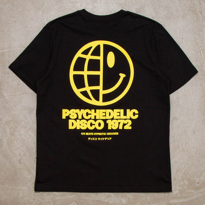 Global Psychedelic Disco 1972 Yellow Back Print - Tshirt - Black
