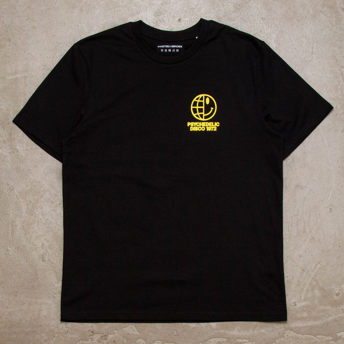 Global Psychedelic Disco 1972 Yellow Back Print - Tshirt - Black