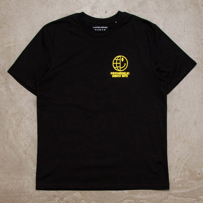 Global Psychedelic Disco 1972 Yellow Back Print - Tshirt - Black