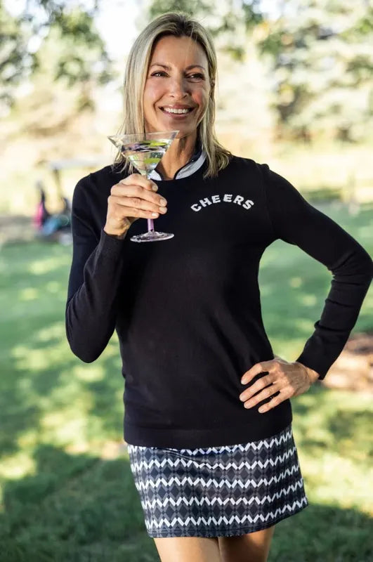 Golftini Cheers Crewneck Sweater - Black/White