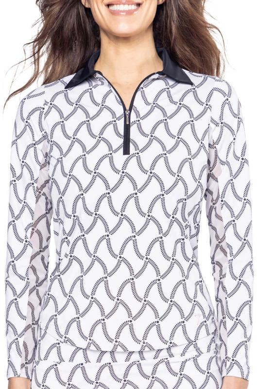 Golftini Cool Girl L/S Polo - Simply Elegant (White/Black)