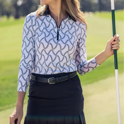 Golftini Cool Girl L/S Polo - Simply Elegant (White/Black)