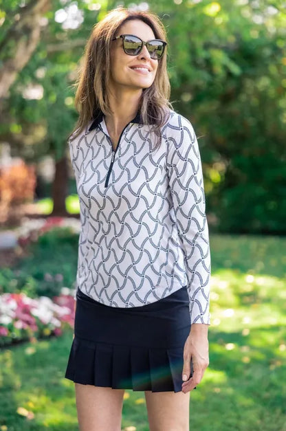 Golftini Cool Girl L/S Polo - Simply Elegant (White/Black)