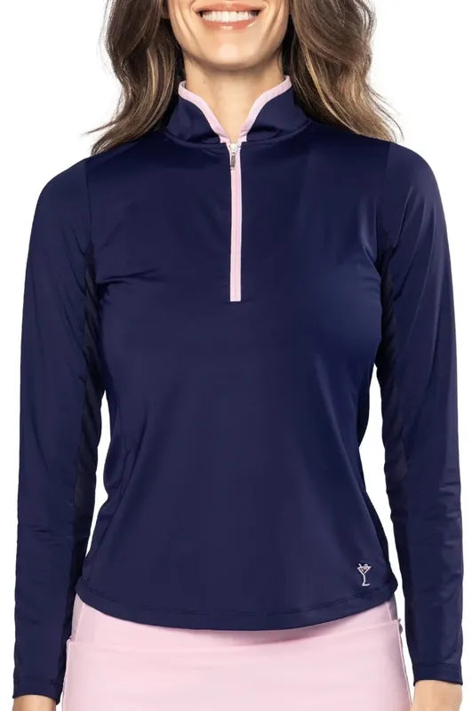 Golftini Cool Girl Mock L/S Top - Navy/Pink