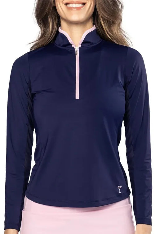 Golftini Cool Girl Mock L/S Top - Navy/Pink