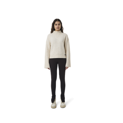 Long sleeves highneck cut wool sweater in beige color fabric featuring 1886 logo embroidered at bottom front. Loose at cuffs and hem.
